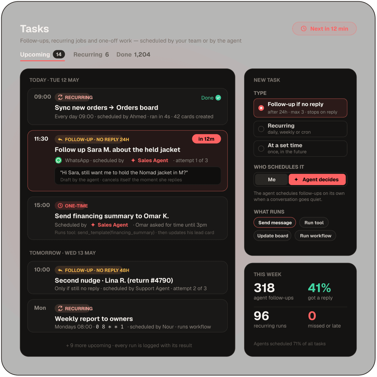Tasks: AI follow-ups, recurring jobs and one-time scheduled work
